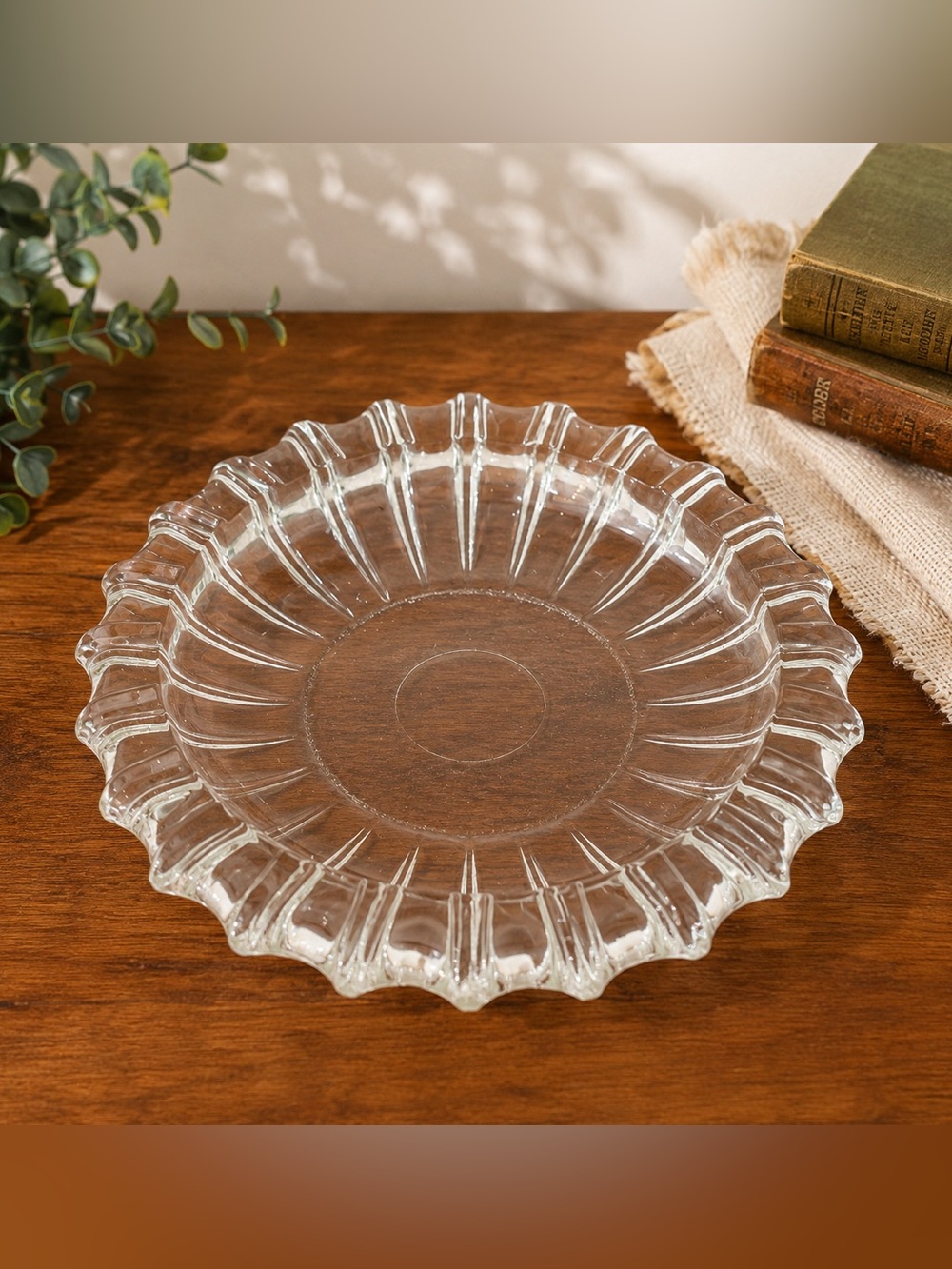Vintage Clear Glass Scalloped Bowl 10” Pressed Glass